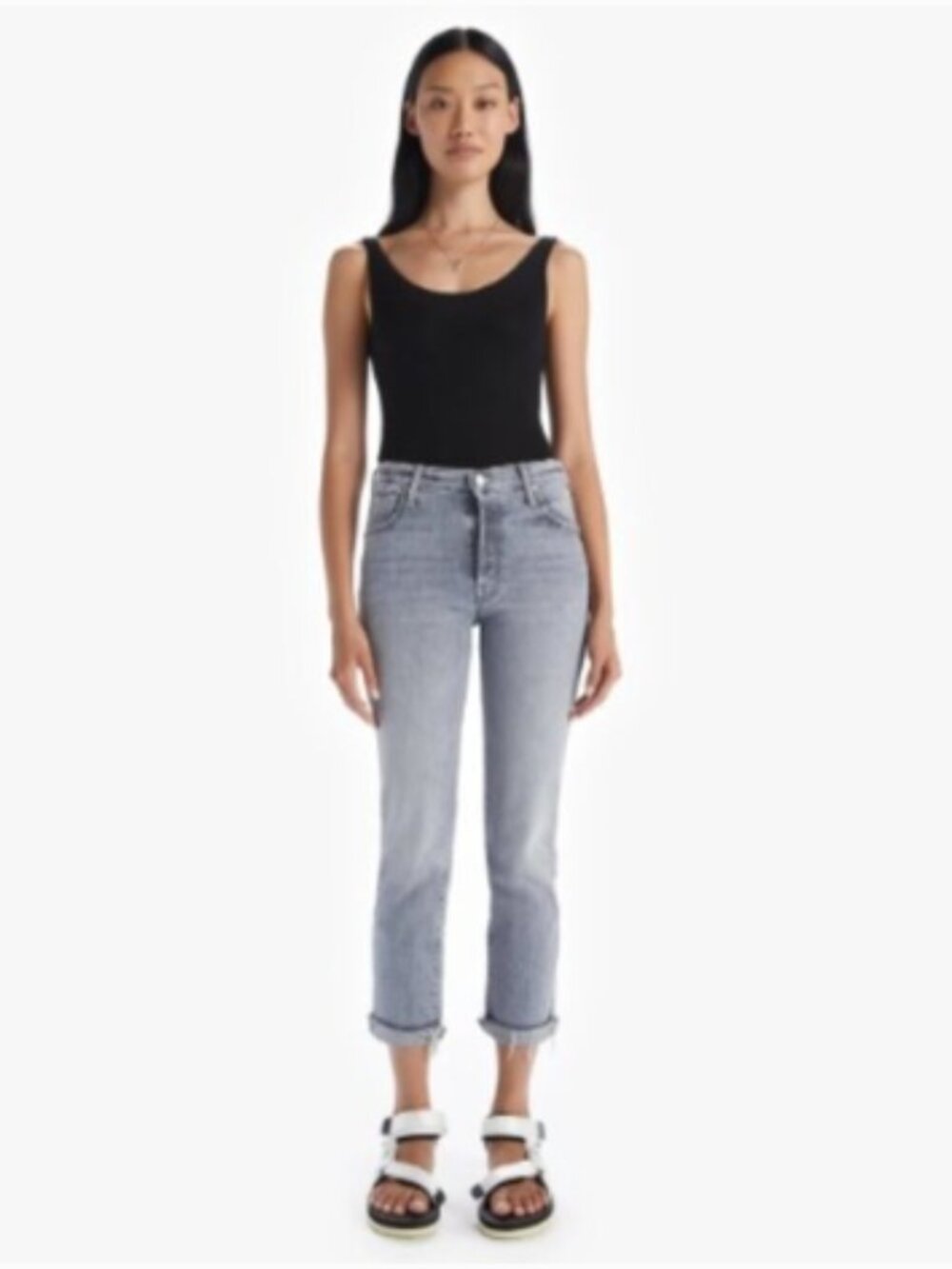 Mother The Scrapper Cuff Ankle Fray Jeans Gray Shadows in the Grass Size 26